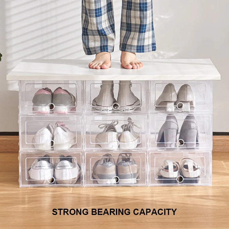 Glossy Stackable Shoe Boxes - Elegant Transparent Shoe Storage Solution