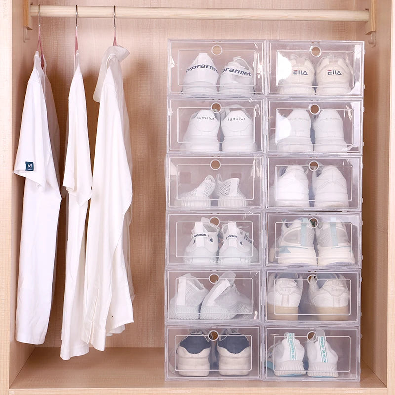 6Pcs Can Combination Shoe Cabinet High Light Transmission Transparent Storage Shoes Box Thickened Dustproof Shoe Organizer Box